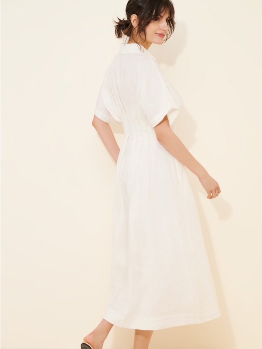 Exquise Anthropologie Tobie White 100% Linen Pleated Button Down Midi Dress XXSP - Picture 3 of 12